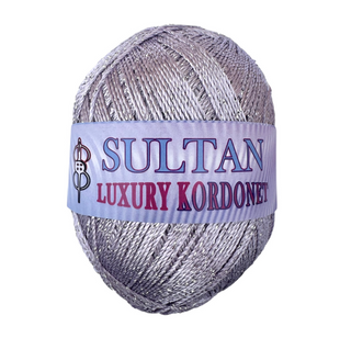 Пряжа Sultan LUXURY KORDONET (Лакшері Кордонет) №124 лілово-сірий, пряжа з металевими блистерами, нитки для в'язання гачком и спицями 124 фото