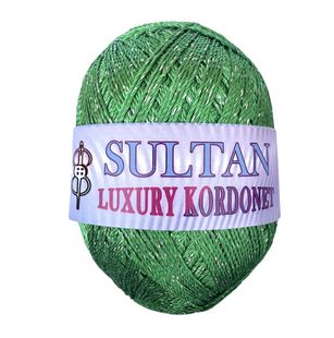 Пряжа Sultan LUXURY KORDONET (Лакшері Кордонет) №111 зелений, пряжа з металевими блистерами, нитки для в'язання гачком и спицями 111 фото