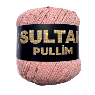 Пряжа Sultan PULLIM (Султан Пуллім) №2905 персик паєтка золото, пряжа бавовна з паєткою, нитки для в'язання спицями та гачком 2905 фото