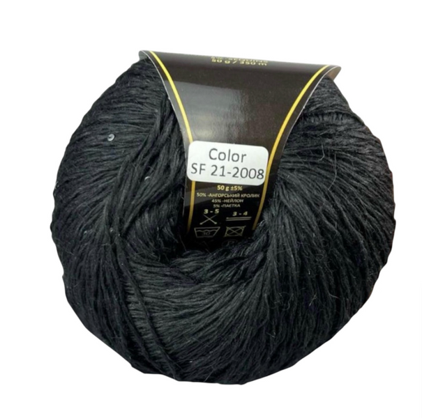 Пряжа Avanti Yarn Angora Premium №SF21-2008 черный (ангора, нейлон, пайетки) 100 г, 500 м SF21-2008 фото