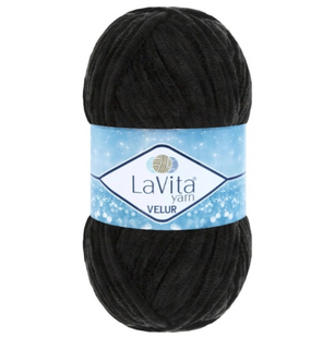 Пряжа LAVITA YARN VELUR №6500 черный, пряжа велюр, нитки плюшевые 6500 фото