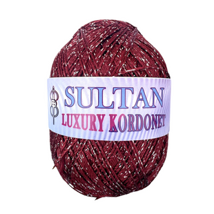 Пряжа Sultan LUXURY KORDONET (Лакшері Кордонет) №110 бордовий, пряжа з металевими блистерами, нитки для в'язання гачком и спицями 110 фото