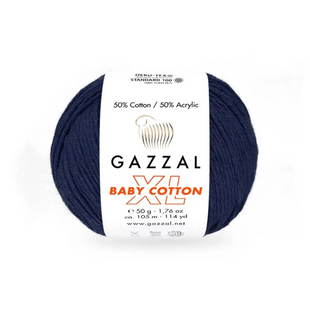 Пряжа Gazzal Baby Cotton XL №3438 темно-синий цвет, 105м/50гр, 50% хлопок, для ручной вязки спицами и крючком 3438-XL фото