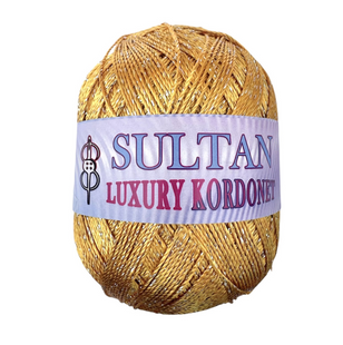 Пряжа Sultan LUXURY KORDONET (Лакшері Кордонет) №117 темно-жовтий , пряжа з металевими блистерами, нитки для в'язання гачком и спицями 117 фото