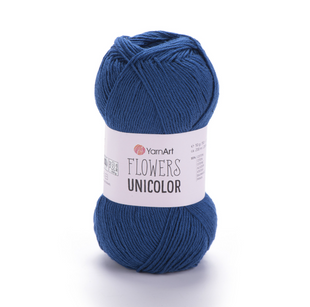 Пряжа YarnArt Flowers Unicolor №756 синій, бавовна нитки для в'язання спицями та гачком 756 фото