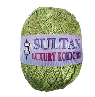 Пряжа Sultan LUXURY KORDONET (Лакшері Кордонет) №106 салатовий, пряжа з металевими блистерами, нитки для в'язання гачком и спицями 106 фото