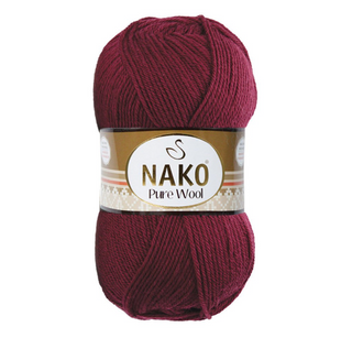 Пряжа Nako Pure Wool №06592 бордовый, пряжа 100% шерсть, для ручной вязки спицами и крючком 06592 фото