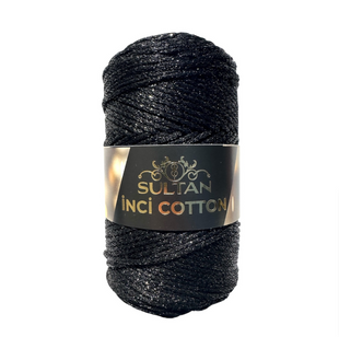 Пряжа Sultan INCI COTTON (Інсі Котон) №419 основа чорна люрекс чорний 419 фото