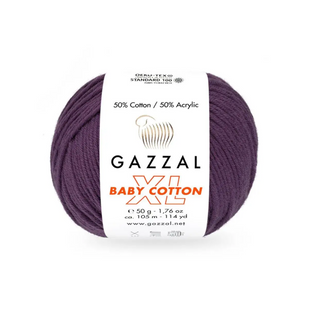 Пряжа Gazzal Baby Cotton XL №3441 фиолетовый цвет, 105м/50гр, 50% хлопок, для ручной вязки спицами и крючком 3441-XL фото