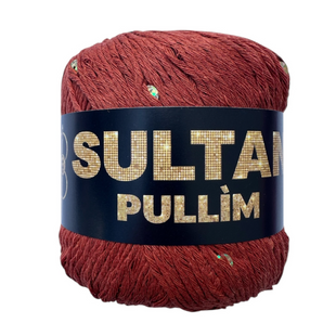 Пряжа Sultan PULLIM (Султан Пуллім) №2506 теракот паєтка золото, пряжа бавовна з паєткою, нитки для в'язання спицями та гачком 2506 фото