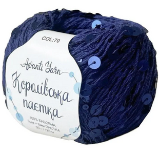 Пряжа Avanti Yarn Королевская Паетка 3+6 мм №70 темно-синий, паетка в тон на хлопковой основе для вязания спицами и крючком 70 фото