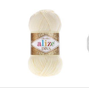 Пряжа Alize Diva (Ализе Дива) №67 кремовый, микрофибра, нитки для вязания 67 фото