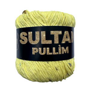 Пряжа Sultan PULLIM (Султан Пуллім) №2706 лимон паєтка золото, пряжа бавовна з паєткою, нитки для в'язання спицями та гачком 2706 фото