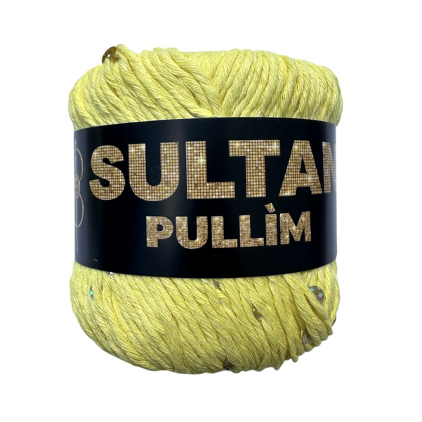 Пряжа Sultan PULLIM (Султан Пуллім) №2706 лимон паєтка золото, пряжа бавовна з паєткою, нитки для в'язання спицями та гачком 2706 фото Пряжа Sultan PULLIM (Султан Пуллім) №2706 лимон паєтка золото, пряжа бавовна з паєткою, нитки для в'язання спицями та гачком 2706 фото