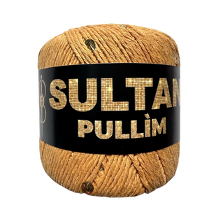Пряжа Sultan PULLIM (Султан Пуллім) №2704 гарбузовий паєтка золото, пряжа бавовна з паєткою, нитки для в'язання спицями та гачком 2704 фото