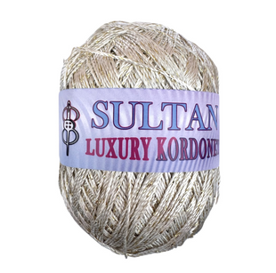 Пряжа Sultan LUXURY KORDONET (Лакшері Кордонет) №123 молочний, пряжа з металевими блистерами, нитки для в'язання гачком и спицями 123 фото