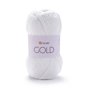 Пряжа YarnArt Gold №9051 белый с серебром, пряжа акриловая с люрексом, для ручной вязки спицами и крючком 9051 фото