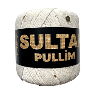 Пряжа Sultan PULLIM (Султан Пуллім) №2305 молочний паєтка золото, пряжа бавовна з паєткою, нитки для в'язання спицями та гачком 2305 фото