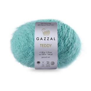 Пряжа Gazzal Teddy № 6558 бірюзовий колір, 150м/50гр, 40% Superwash мериносова вовна, для ручного в'язання спицями та гачком 6558 фото