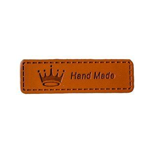 Декоративная бирка пришивная "Hand Made" Корона эко-кожа, Горчица 5*1,5 см 63015 фото