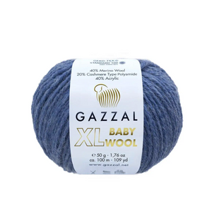 Пряжа Gazzal Baby Wool XL №844 джинс цвет, 100м/50гр, 40% шерсть мериноса, для ручной вязки спицами и крючком 844-XL фото