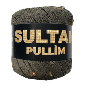 Пряжа Sultan PULLIM (Султан Пуллім) №2804 хакі паєтка золото, пряжа бавовна з паєткою, нитки для в'язання спицями та гачком 2804 фото