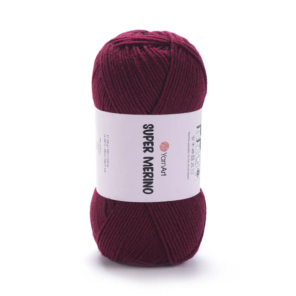 Пряжа Yarnart Super Merino №999 бордо, вовна з акрилом нитки для в'язання спицями та гачком 999 фото Пряжа Yarnart Super Merino №999 бордо, вовна з акрилом нитки для в'язання спицями та гачком 999 фото