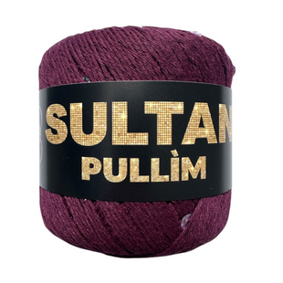 Пряжа Sultan PULLIM (Султан Пуллім) №3503 марсала паєтка срібло, пряжа бавовна з паєткою, нитки для в'язання спицями та гачком 3503 фото