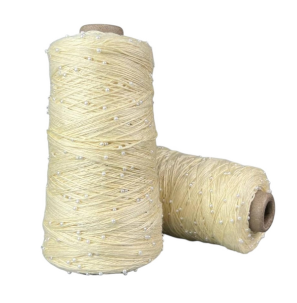 Пряжа Avanti Yarn Бусинка 3 мм на бавовні №727 світло-жовтий+білі намистини, для ручного в'язання спицями та гачком 727 фото