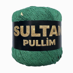 Пряжа Sultan PULLIM (Султан Пуллім) №2801 зелений паєтка золото, пряжа бавовна з паєткою, нитки для в'язання спицями та гачком 2801 фото
