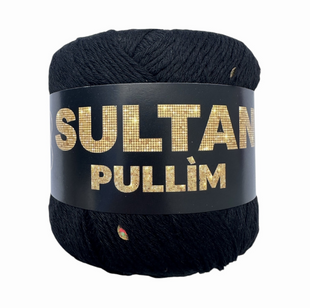 Пряжа Sultan PULLIM (Султан Пуллім) №2101 чорний паєтка золото, пряжа бавовна з паєткою, нитки для в'язання спицями та гачком 2101 фото