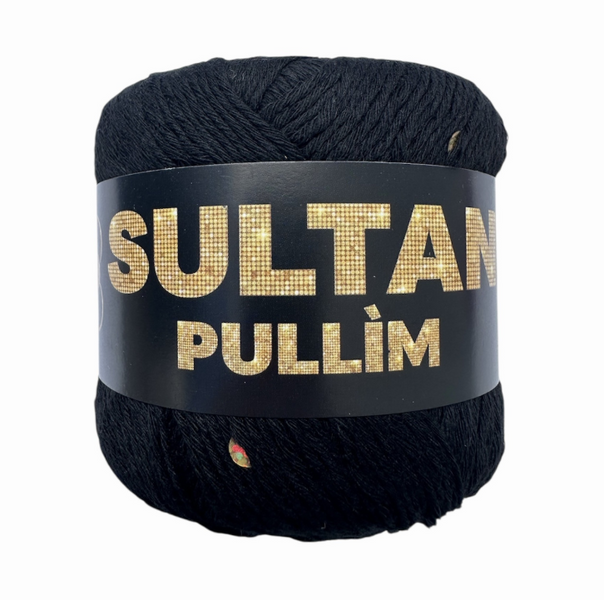 Пряжа Sultan PULLIM (Султан Пуллім) №2101 чорний паєтка золото, пряжа бавовна з паєткою, нитки для в'язання спицями та гачком 2101 фото Пряжа Sultan PULLIM (Султан Пуллім) №2101 чорний паєтка золото, пряжа бавовна з паєткою, нитки для в'язання спицями та гачком 2101 фото