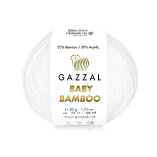 Пряжа Gazzal Baby Bamboo №95228 белый цвет, 115м/50гр, 50% бамбук, для ручной вязки спицами и крючком 95228 фото
