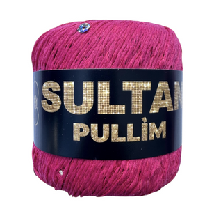 Пряжа Sultan PULLIM (Султан Пуллім) №1401 малиновий паєтка срібло, пряжа бавовна з паєткою, нитки для в'язання спицями та гачком 1401 фото