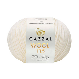 Пряжа Gazzal Wool 115 № 3300 молочний колір, 115м/50гр, 100% вовна мериноса, для ручного в'язання спицями та гачком 3300 фото