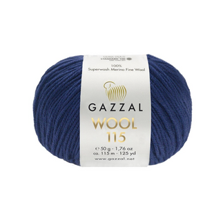 Пряжа Gazzal Wool 115 № 3331 темно-синій колір, 115м/50гр, 100% вовна мериноса, для ручного в'язання спицями та гачком 3331 фото