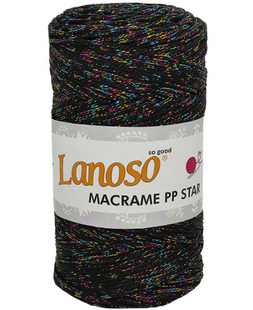 Пряжа LANOSO MACRAME PP DEGRADE STAR MULTI SIMLI № 6000 чорний мультіколор, поліпропілен з люрексом 6000 фото