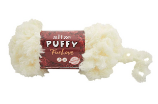Пряжа Alize Puffy Furlove (Пуффи Фурлав) №62 молочный, нитки для вязания руками 62 фото