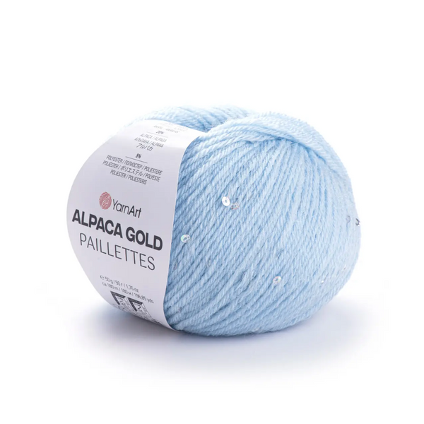 Пряжа YarnArt Alpaca Gold Paillettes №9305 блакитний, альпака з паєткою, нитки для в'язання спицями та гачком 9305 фото Пряжа YarnArt Alpaca Gold Paillettes №9305 блакитний, альпака з паєткою, нитки для в'язання спицями та гачком 9305 фото