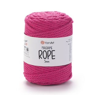 Пряжа Yarnart Macrame Rope 5 мм №803 ярко-малиновый, шнур для вязания макраме 803 фото