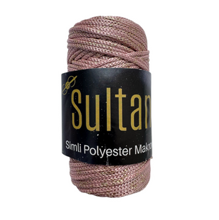 Пряжа Sultan SIMLI POLYESTER MAKROME (Сімлі Поліестер Макроме) №2070 пудра люрекс золото, пряжа для сумок макраме 2070 фото