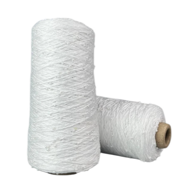 Пряжа Avanti Yarn Бусинка 3 мм на бавовні №803 білосніжний+білі намистини, для ручного в'язання спицями та гачком 803 фото