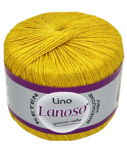 Пряжа Lanoso LINO №913 жовтий, пряжа льон з віскозою, для ручного в'язання спицями та гачком 913 фото