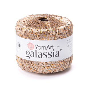 Пряжа YarnArt Galassia №5823 бежевый пайетка золото- с пайеткой, нитки для вязания спицами и крючком 5823 фото