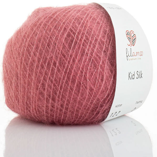 Пряжа Filamo Kid Silk 25 (Кід Сілк 25) №122 темно-рожевий, мохер з шовком нитки для в'язання спицями і гачком 122 фото Пряжа Filamo Kid Silk 25 (Кід Сілк 25) №122 темно-рожевий, мохер з шовком нитки для в'язання спицями і гачком 122 фото