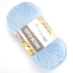 Пряжа Yarnart Super Merino №215 світло-блакитний, вовна з акрилом нитки для в'язання спицями та гачком 215 фото