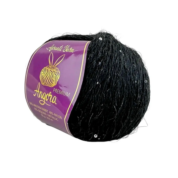 Пряжа Avanti Yarn Angora Premium (Ангора Преміум) №EF21/6 чорний люрекс чорний паєтка голограма, ангора з люрексом і паєтками EF21/06 фото Пряжа Avanti Yarn Angora Premium (Ангора Преміум) №EF21/6 чорний люрекс чорний паєтка голограма, ангора з люрексом і паєтками EF21/06 фото
