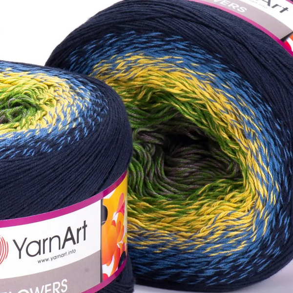 Пряжа YarnArt Flowers №250 - хлопок с акрилом, нитки секционной покраски для вязания спицами и крючком 250 фото