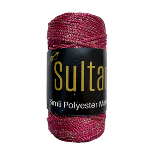 Пряжа Sultan SIMLI POLYESTER MAKROME (Сімлі Поліестер Макроме) №2080 малиновий люрекс золото, пряжа для сумок макраме 2080-2 фото