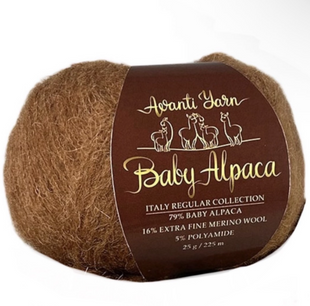 Пряжа AVANTI YARN BABY ALPACA №63 коричневий, пряжа напіввовняна, для в'язання гачком и спицями 63 фото